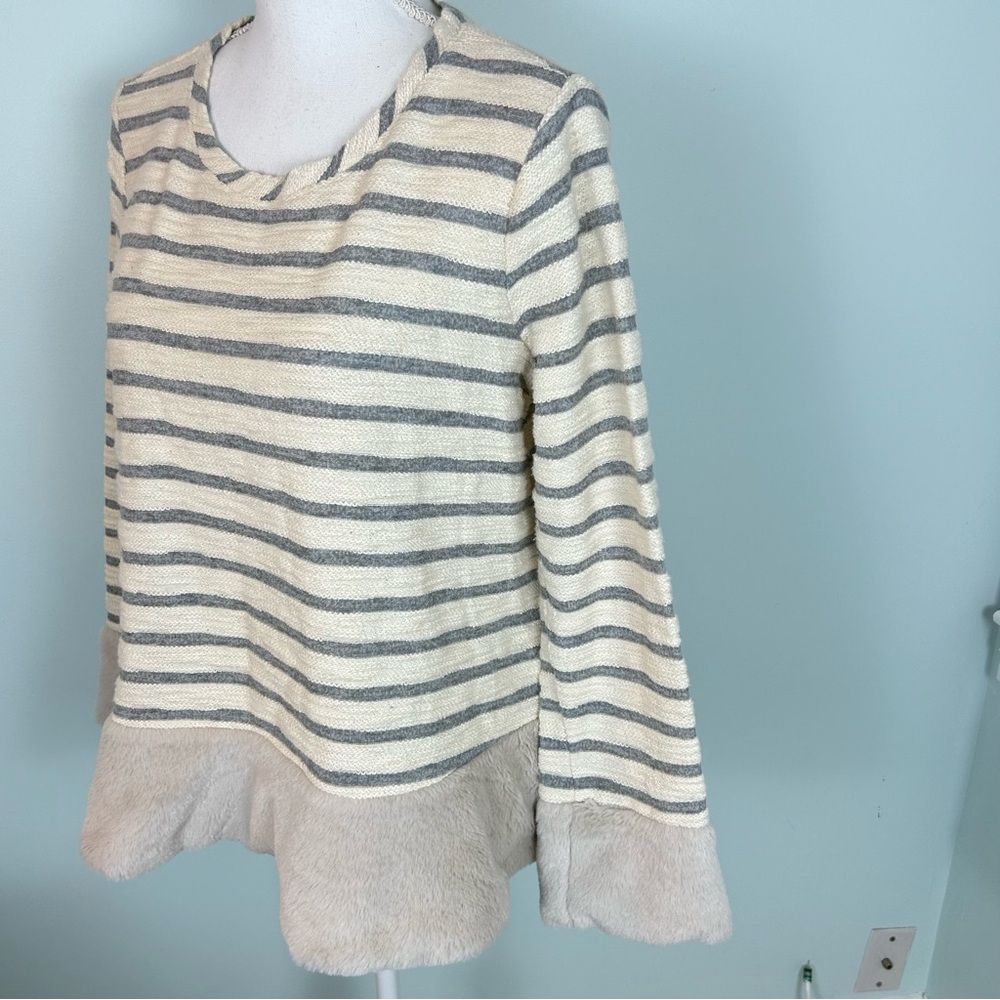 Maeve by Anthropologie Astor Faux Fur Trimmed Striped Pullover Top - Picture 6 of 12
